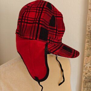 Vintage 60's Rod and Gun Corduroy Red & Black Tartan Plaid Lined Trapper Hat